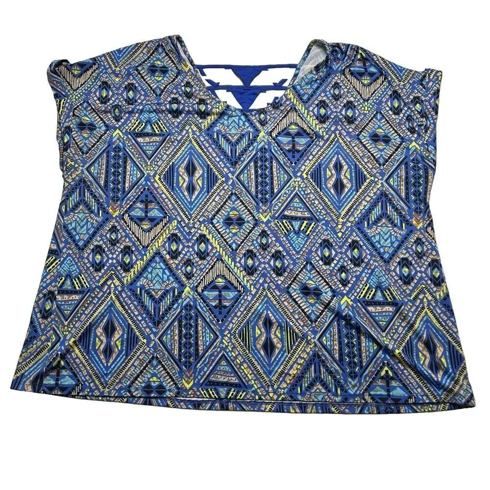 Cato Plus Size Geometric Shirt Blouse Blue Green Colorful Plus 22/24W - Picture 1 of 6